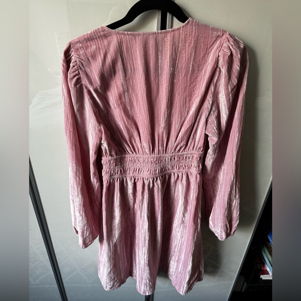 NWT GAP | Pink Velvet Smocked Mini Dress, Long Sleeves, small - Picture 6 of 9